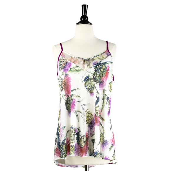 ARATTA | Floral Print Cami with Mesh in White, Medium NWT - Picture 1 of 4